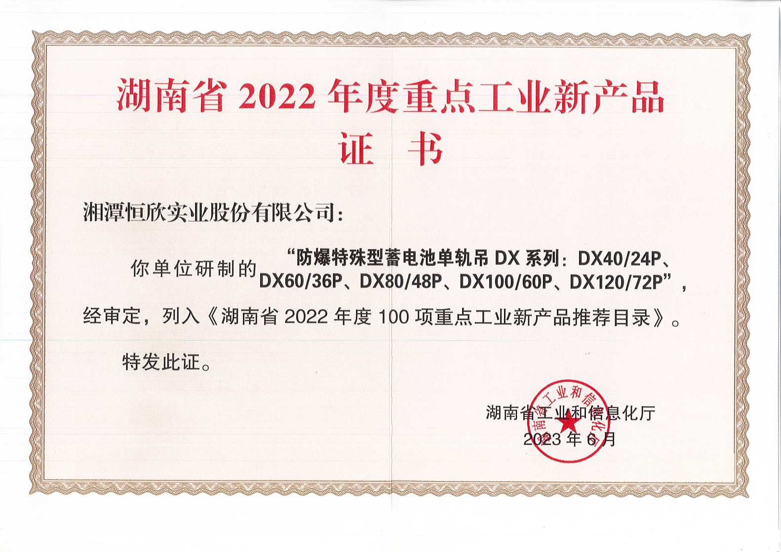 湖南省2022年度重點工業新產品